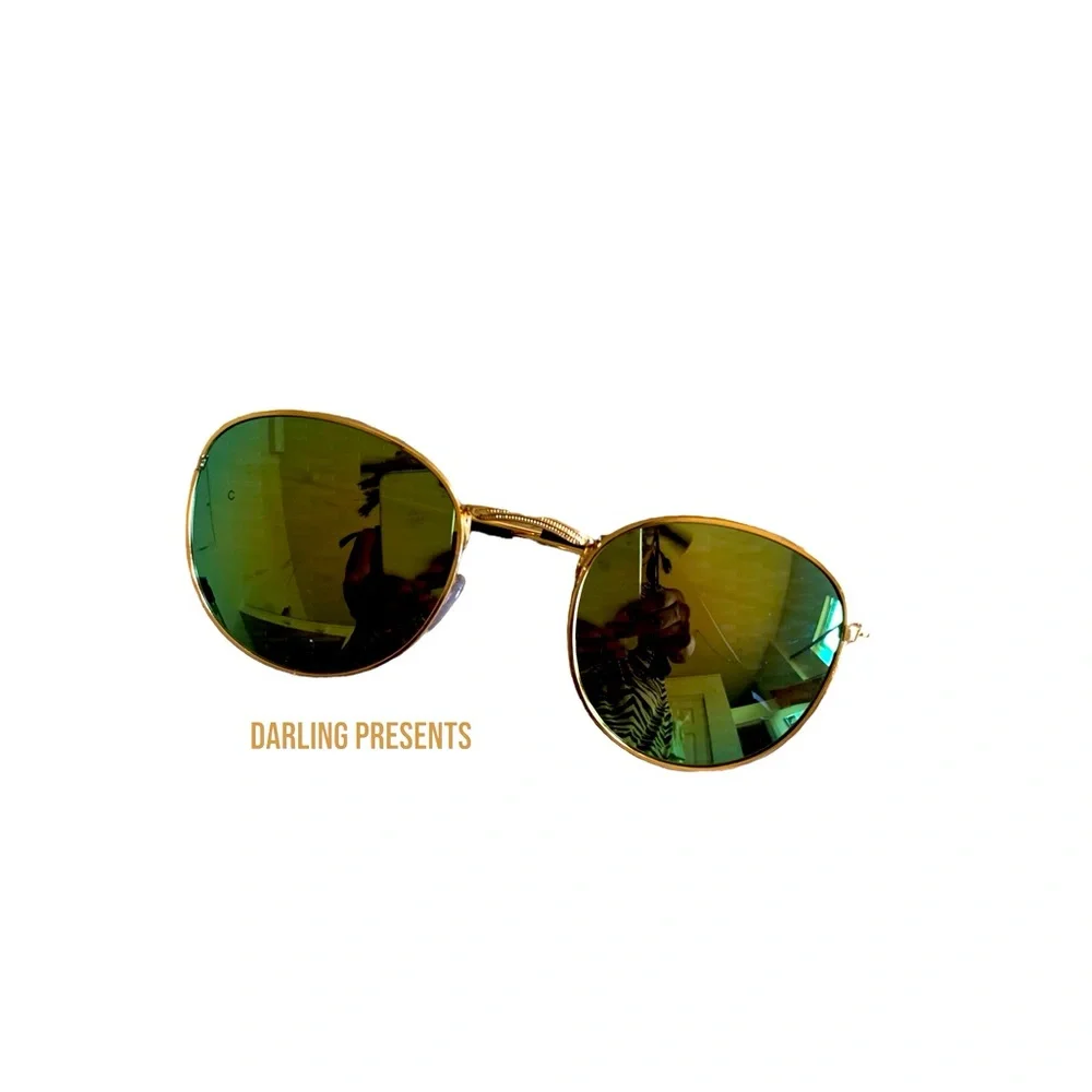 Round Gold Frames Green Lens Sunglasses Unisex